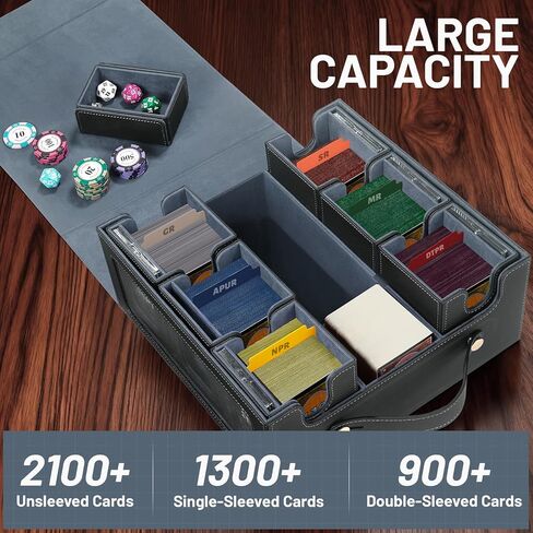 Commander Deck Box with Handle, Trading Card Storage Box for MTG&TCG.7 in 1 MTG Deck Box with 6 Toploaders, 6 Stoppers, 10 Colorful Dividers.(Black& Red, 7 IN 1) in Saudi Arabia
