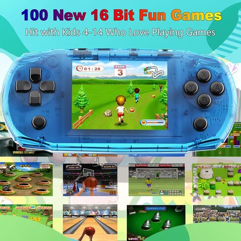 Handheld Game Console for Kids Preloaded 100 Retro Video Games, Portable Gaming System Rechargeable Battery 3.2" IPS Screen, Mini Travel Electronic Toy Gifts for Boys Girls (Blue) in Saudi Arabia
