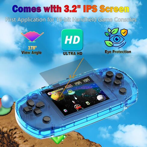 Handheld Game Console for Kids Preloaded 100 Retro Video Games, Portable Gaming System Rechargeable Battery 3.2" IPS Screen, Mini Travel Electronic Toy Gifts for Boys Girls (Blue) in Saudi Arabia