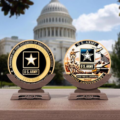 U.S. Army 250th Anniversary Challenge Coin – 1.77" Gold-Plated Double-Sided Military Commemorative Coin – High-Relief Zinc Alloy Collectible for Soldiers, Veterans, and Army Supporters in Saudi Arabia