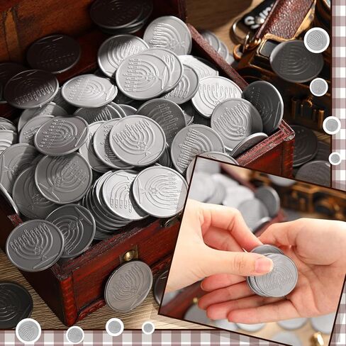 Vinsot 120 Pieces Hanukkah Coins Plastic Coins Hanukkah Gelt Coins with 1 Piece Gold Organza Bag for Hanukkah Play Favor Party Supplies, Treasure Hunt Game and Party Favors (Gold) in Saudi Arabia