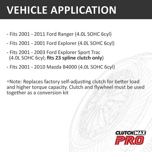 مجموعة القابض ClutchMaxPRO Performance Stage 3 مع دولاب الموازنة مع أسطوانة تابعة متوافقة مع Ford Explorer 01-11 Ranger 01-03 Explorer Sport Trac 01-10 Mazda B4000 (CP07267DFWS+FW167749-ST3) in Kuwait