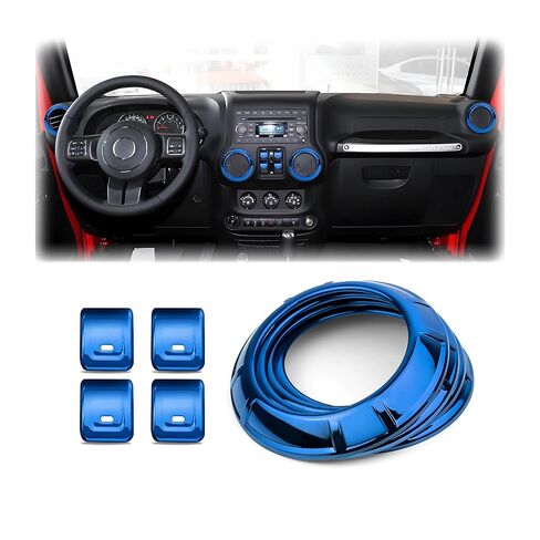 لملحقات Jeep Wrangler JK JKU 2011-2017 - 8 قطع حلقة زخرفية لمنفذ تكييف الهواء ومجموعة غطاء زر تبديل النافذة، عملية طلاء ABS (أحمر، لمسة نهائية لامعة) in Kuwait