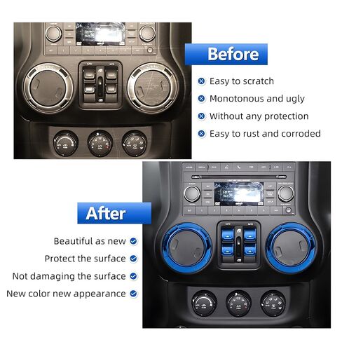 لملحقات Jeep Wrangler JK JKU 2011-2017 - 8 قطع حلقة زخرفية لمنفذ تكييف الهواء ومجموعة غطاء زر تبديل النافذة، عملية طلاء ABS (أحمر، لمسة نهائية لامعة) in Kuwait
