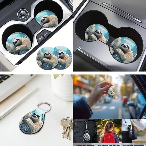 Horeset Cute Sloth Automobile Seat Cover Sets 12 Pack with Car Steering Wheel Cover Arm Rest Cover Keychain Holder Protector Seat Belt Pads Suitable for Most Cars,SUV in Saudi Arabia