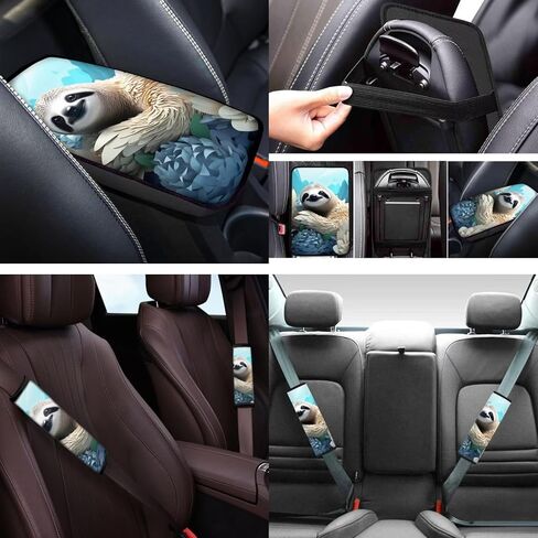 Horeset Cute Sloth Automobile Seat Cover Sets 12 Pack with Car Steering Wheel Cover Arm Rest Cover Keychain Holder Protector Seat Belt Pads Suitable for Most Cars,SUV in Saudi Arabia