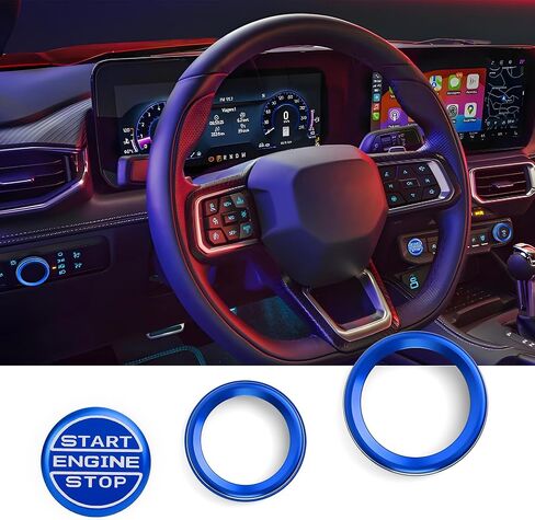 لملحقات Ford Mustang 2024 2025 2026، طقم غطاء مقبض من سبائك الألومنيوم 3 قطع - زر التشغيل ومفتاح الصوت والمصابيح الأمامية (أحمر) in Saudi Arabia