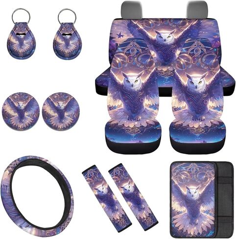 Horeset Cute Sloth Automobile Seat Cover Sets 12 Pack with Car Steering Wheel Cover Arm Rest Cover Keychain Holder Protector Seat Belt Pads Suitable for Most Cars,SUV in Saudi Arabia