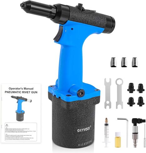 Pneumatic Rivet Gun Kit – Air Pop Riveter with 3/32", 1/8", 5/32", 3/16" Rivet Nozzles, Heavy Duty Air Hydraulic Pop Riveting Tool Set for Automotive, Construction, Manufacturing Industries in Saudi Arabia
