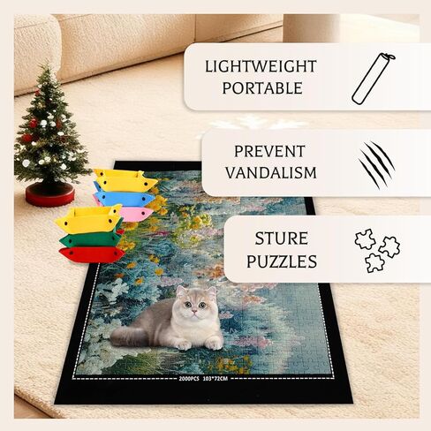 بساط ألغاز الصور المقطوعة قابل للطي، وسادة حفظ من اللباد مقاس 43 بوصة × 26 بوصة، حافظة محمولة ناعمة تصل إلى 1500 قطعة مع 6 صواني لفرز الألغاز وحقيبة تخزين مناسبة للسفر in Kuwait