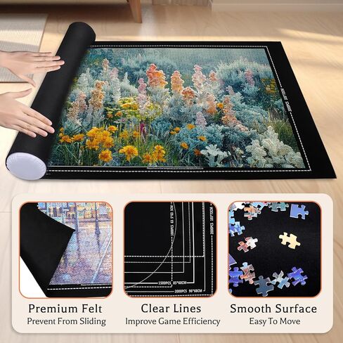 بساط ألغاز الصور المقطوعة قابل للطي، وسادة حفظ من اللباد مقاس 43 بوصة × 26 بوصة، حافظة محمولة ناعمة تصل إلى 1500 قطعة مع 6 صواني لفرز الألغاز وحقيبة تخزين مناسبة للسفر in Kuwait