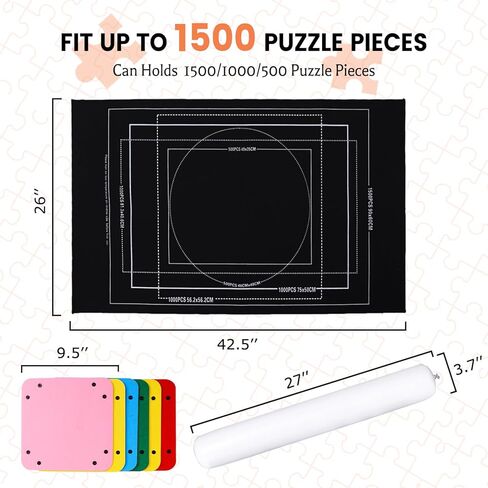 بساط ألغاز الصور المقطوعة قابل للطي، وسادة حفظ من اللباد مقاس 43 بوصة × 26 بوصة، حافظة محمولة ناعمة تصل إلى 1500 قطعة مع 6 صواني لفرز الألغاز وحقيبة تخزين مناسبة للسفر in Kuwait