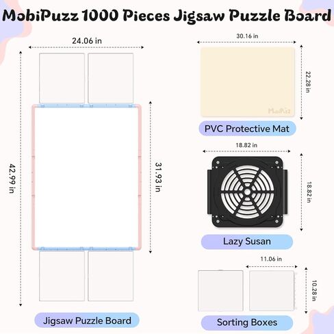 لوحة ألغاز 1000 قطعة 3 في 1 مزدوجة الجوانب ودوارة وإمالة، طاولة ألغاز بلاستيكية مع صناديق فرز وغطاء من البولي فينيل كلوريد، لوحة ألغاز سوزان الكسولة المحمولة للبالغين، رمادي أخضر in Kuwait