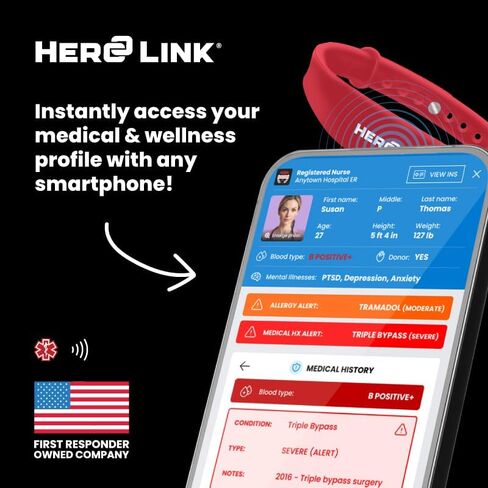 سوار Hero Link® الطبي للهوية وسوار المعصم الصحي - سيليكون قابل للتعديل، مقاوم للماء، مقاوم للحرارة، شريط ذكي مع علامة NFC للوصول الفوري إلى معلومات الطوارئ in Saudi Arabia