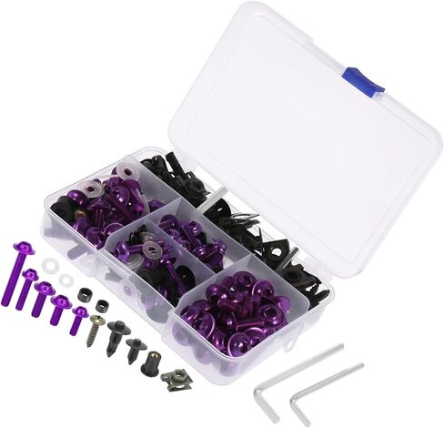 195pcs Universal Motorcycle Fairing Body Bolts Fastener Clips Screws Nuts Purple & Black for Kawasaki for Suzuki for Honda for Yamaha for BMW Stylish Design in Saudi Arabia