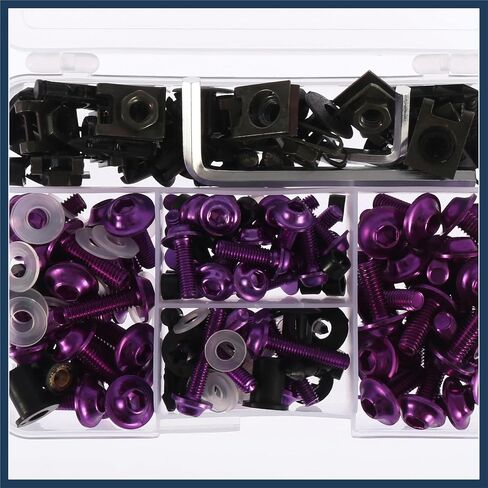 195pcs Universal Motorcycle Fairing Body Bolts Fastener Clips Screws Nuts Purple & Black for Kawasaki for Suzuki for Honda for Yamaha for BMW Stylish Design in Saudi Arabia