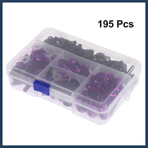195pcs Universal Motorcycle Fairing Body Bolts Fastener Clips Screws Nuts Purple & Black for Kawasaki for Suzuki for Honda for Yamaha for BMW Stylish Design in Saudi Arabia