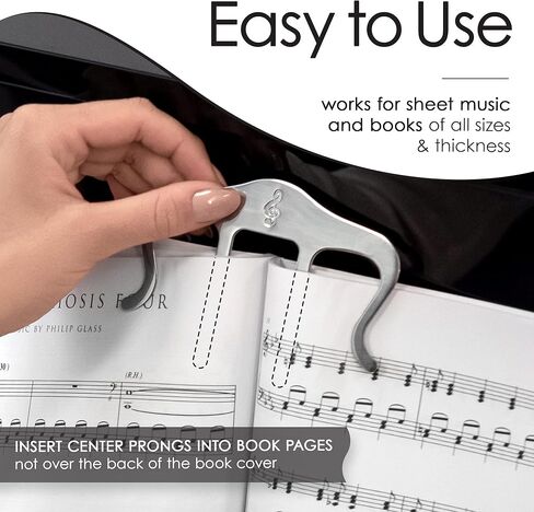 مشبك كتب الموسيقى المعدنية وحامل الصفحات - حاملات أوراق الموسيقى للبيانو ولوحة المفاتيح والحوامل والكتب - مقاطع رائعة لعلامات الصفحات مع تخزين مخملي وحقيبة حمل - قوية ومتينة - إصدار حديث in Kuwait