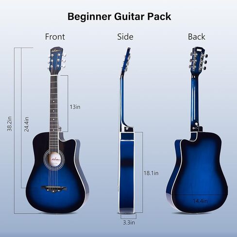 حزمة جيتار صوتي ADM مقاس 38 بوصة للمبتدئين والبالغين مع درس عبر الإنترنت، حزمة مجموعة المبتدئين من خشب Acustica Guitarra مع حقيبة أزعج، وحزام، وأوتار فولاذية، ولقطات، وكابو، وحامل، أصفر in Kuwait