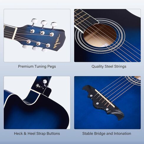 حزمة جيتار صوتي ADM مقاس 38 بوصة للمبتدئين والبالغين مع درس عبر الإنترنت، حزمة مجموعة المبتدئين من خشب Acustica Guitarra مع حقيبة أزعج، وحزام، وأوتار فولاذية، ولقطات، وكابو، وحامل، أصفر in Kuwait