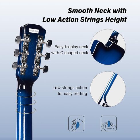 حزمة جيتار صوتي ADM مقاس 38 بوصة للمبتدئين والبالغين مع درس عبر الإنترنت، حزمة مجموعة المبتدئين من خشب Acustica Guitarra مع حقيبة أزعج، وحزام، وأوتار فولاذية، ولقطات، وكابو، وحامل، أصفر in Kuwait