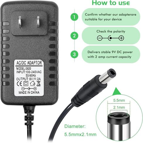 DMX Console Accessories 9V DC Power Adapter, 9V Guitar Pedal Power Supply, 9 Volt 500mA Charger Cord for Piano Keyboard, Guitar Effects Pedals Adapter Center Positive. in Kuwait