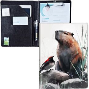 Padfolio Clipboard Folder Portfolio Notepad Organizer، PU Leather Interview Folder، مع حامل بطاقة العمل / Letter A4 ولوحة الكتابة / جيب تخزين الهاتف المحمول، الفراولة الوردية اللطيفة-1172 in Kuwait