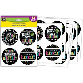 Teacher Created Resources Chalkboard Brights Happy Birthday Wear 'Em Badges, 2-3/8", Multicolored in Kuwait
