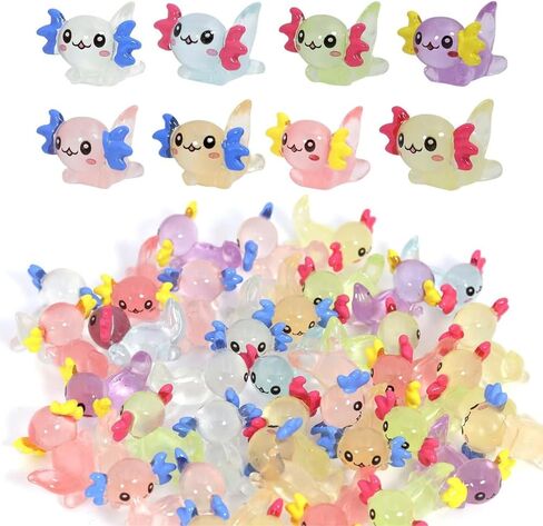32 Pcs Luminous Mini Resin Axolotls Figures Glow in The Dark Small Little Tiny Animals Axolotls to Hide Garden Miniature Figurines for Dollhouse Micro Landscape Aquarium Decoration DIY Crafts in Saudi Arabia