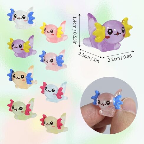 32 Pcs Luminous Mini Resin Axolotls Figures Glow in The Dark Small Little Tiny Animals Axolotls to Hide Garden Miniature Figurines for Dollhouse Micro Landscape Aquarium Decoration DIY Crafts in Saudi Arabia