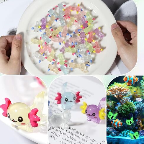 32 Pcs Luminous Mini Resin Axolotls Figures Glow in The Dark Small Little Tiny Animals Axolotls to Hide Garden Miniature Figurines for Dollhouse Micro Landscape Aquarium Decoration DIY Crafts in Saudi Arabia
