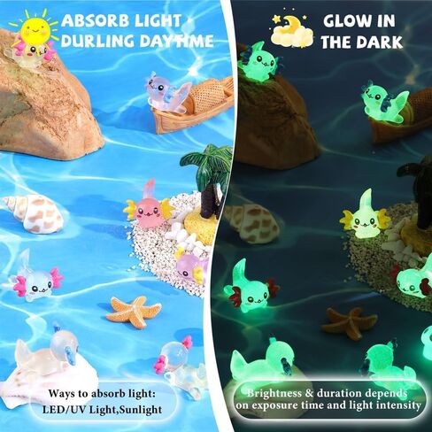 32 Pcs Luminous Mini Resin Axolotls Figures Glow in The Dark Small Little Tiny Animals Axolotls to Hide Garden Miniature Figurines for Dollhouse Micro Landscape Aquarium Decoration DIY Crafts in Saudi Arabia