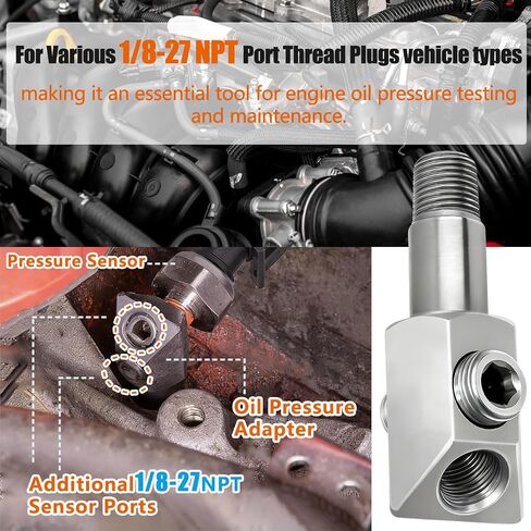 Oil Pressure Sensor Thread Adapter, 1/8-27 NPT Port Plugs for Chevy/GM Small Block 305 350 Engines in Kuwait