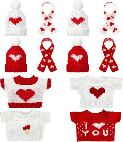 Geyoga 12 Pcs Christmas Doll Clothes Bear Stuffed Animals Clothing Accessories Mini Christmas Doll Costume Outfit Include Mini Knit Hats Scarves and Sweater for Plush Toy Clothes Plush Dolls Gifts in Saudi Arabia