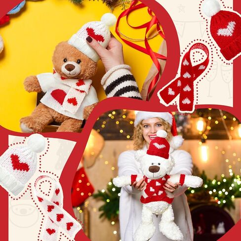 Geyoga 12 Pcs Christmas Doll Clothes Bear Stuffed Animals Clothing Accessories Mini Christmas Doll Costume Outfit Include Mini Knit Hats Scarves and Sweater for Plush Toy Clothes Plush Dolls Gifts in Saudi Arabia