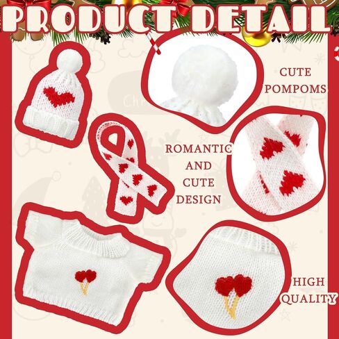 Geyoga 12 Pcs Christmas Doll Clothes Bear Stuffed Animals Clothing Accessories Mini Christmas Doll Costume Outfit Include Mini Knit Hats Scarves and Sweater for Plush Toy Clothes Plush Dolls Gifts in Saudi Arabia