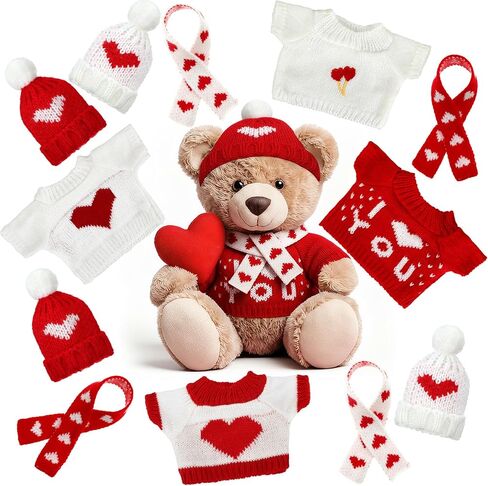 Geyoga 12 Pcs Christmas Doll Clothes Bear Stuffed Animals Clothing Accessories Mini Christmas Doll Costume Outfit Include Mini Knit Hats Scarves and Sweater for Plush Toy Clothes Plush Dolls Gifts in Saudi Arabia