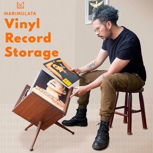 Vinyl Record Storage – Acacia Wood Record Holder Stand with 3 Legs– Minimalist Vinyl Holder for Up to 50 Albums – Easy to Assemble LP Storage Rack in Saudi Arabia