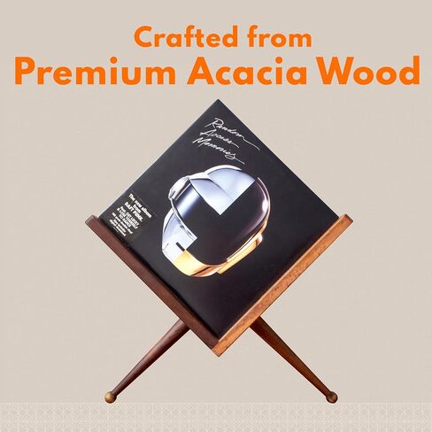 Vinyl Record Storage – Acacia Wood Record Holder Stand with 3 Legs– Minimalist Vinyl Holder for Up to 50 Albums – Easy to Assemble LP Storage Rack in Saudi Arabia