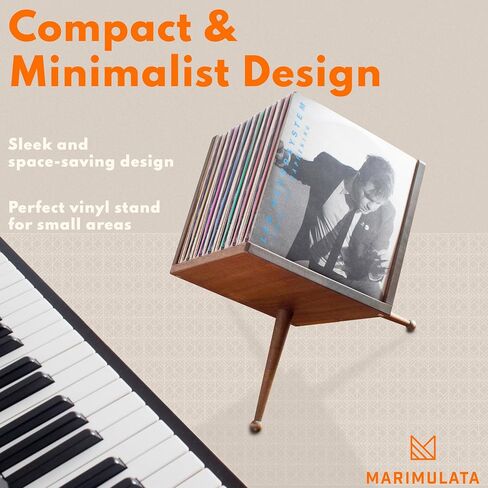 Vinyl Record Storage – Acacia Wood Record Holder Stand with 3 Legs– Minimalist Vinyl Holder for Up to 50 Albums – Easy to Assemble LP Storage Rack in Saudi Arabia