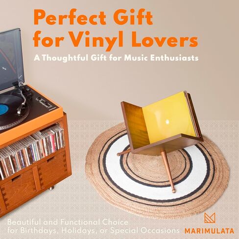 Vinyl Record Storage – Acacia Wood Record Holder Stand with 3 Legs– Minimalist Vinyl Holder for Up to 50 Albums – Easy to Assemble LP Storage Rack in Saudi Arabia
