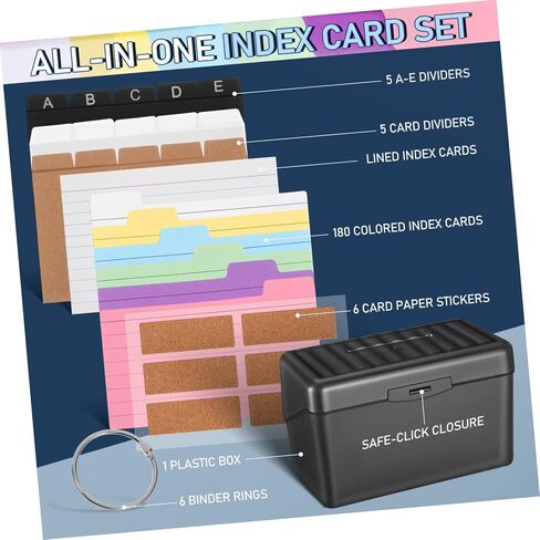 ARTIBETTER 1set Card File Organizer Box Kit Lined Flash Cards Note-taking Papers and Binder for Office and Study Desktop Index Storage in Saudi Arabia