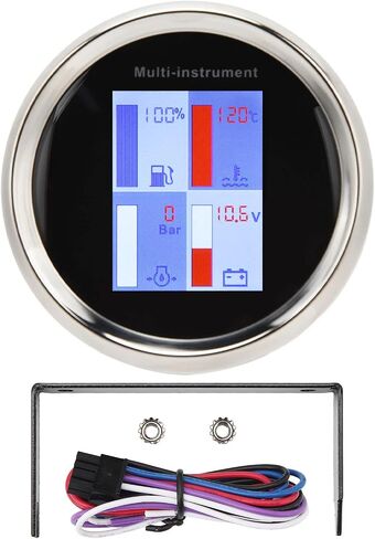 مقياس درجة حرارة الماء الرقمي 85 مم، مقياس متعدد الوظائف مع إضاءة خلفية LED، دقة عالية IP67 لليخوت والقوارب السريعة، إطار من الفولاذ المقاوم للصدأ وغطاء زجاجي مضاد للضباب (مينا أسود أمامي أبيض in Kuwait