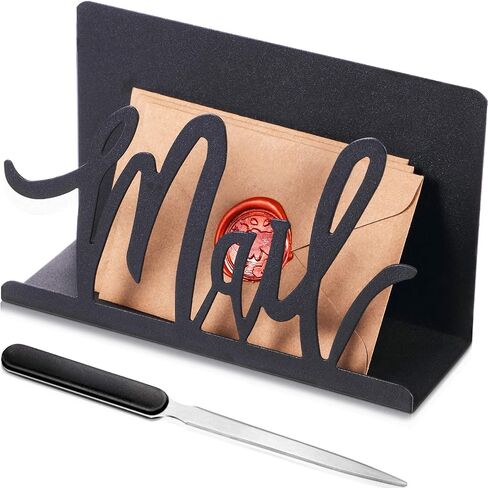 Jetec Mail Holder Cutout Metal Letter Holder Countertop Organizer Cutout Mail Lettering Design with Letter Opener for Home Office Envelope Bill Filling Paper Document Storage(Black Artistic Font) in Saudi Arabia