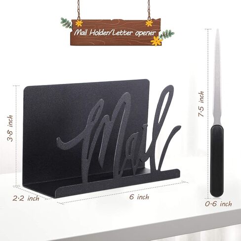 Jetec Mail Holder Cutout Metal Letter Holder Countertop Organizer Cutout Mail Lettering Design with Letter Opener for Home Office Envelope Bill Filling Paper Document Storage(Black Artistic Font) in Saudi Arabia