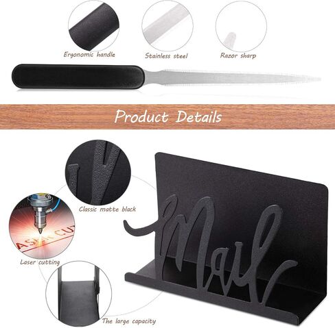 Jetec Mail Holder Cutout Metal Letter Holder Countertop Organizer Cutout Mail Lettering Design with Letter Opener for Home Office Envelope Bill Filling Paper Document Storage(Black Artistic Font) in Saudi Arabia