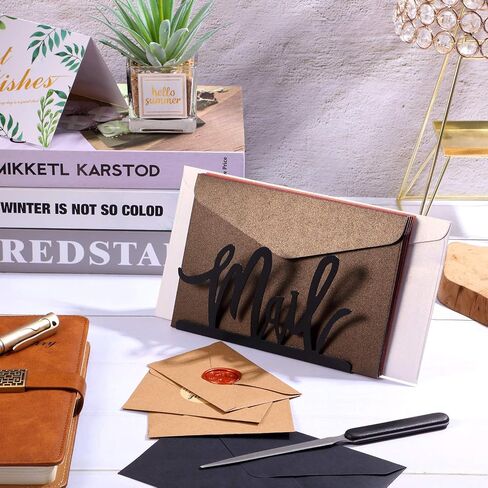 Jetec Mail Holder Cutout Metal Letter Holder Countertop Organizer Cutout Mail Lettering Design with Letter Opener for Home Office Envelope Bill Filling Paper Document Storage(Black Artistic Font) in Saudi Arabia