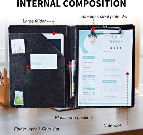 Padfolio Clipboard Folder Portfolio Notepad Organizer, PU Leather Interview Resume Folder,with Business Card Holder/Letter A4 and Writing Pad/Mobile Phone Storage Pocket,Cute Pink Strawberry-1172 in Saudi Arabia