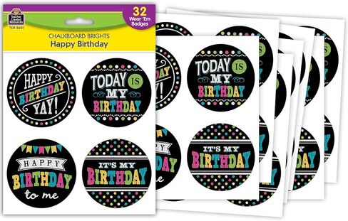 Teacher Created Resources Chalkboard Brights Happy Birthday Wear 'Em Badges, 2-3/8", Multicolored in Saudi Arabia
