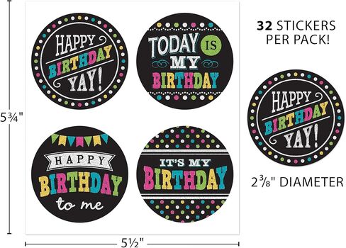 Teacher Created Resources Chalkboard Brights Happy Birthday Wear 'Em Badges, 2-3/8", Multicolored in Saudi Arabia